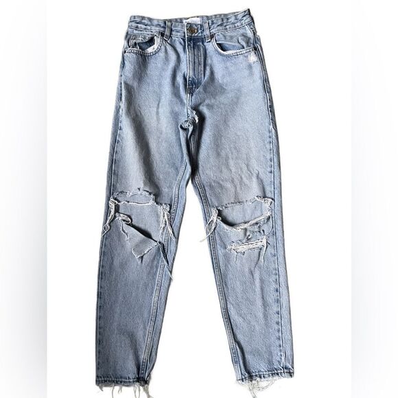Zara Light Wash Very Distressed 100% Ecologically Grown Cotton Jeans (Size: 4) - Picture 5 of 15